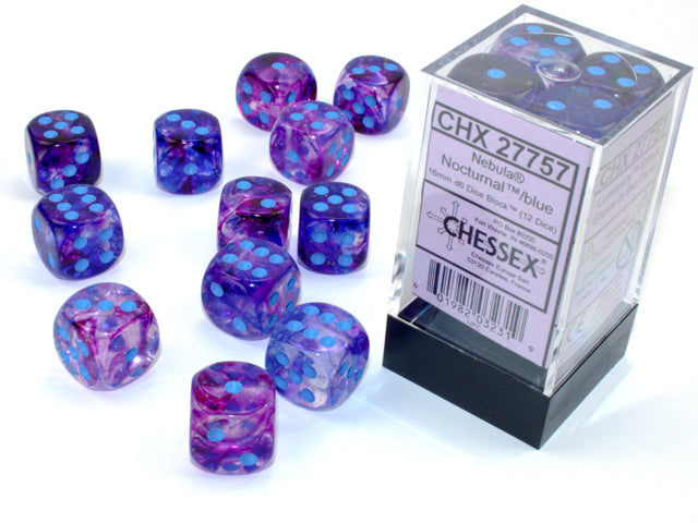 Nebula® 16mm d6 Nocturnal™/blue Luminary™ Dice Block™ (12 dice)