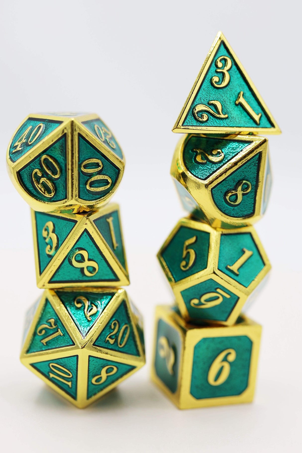 Gold with Teal RPG Metal Dice Set