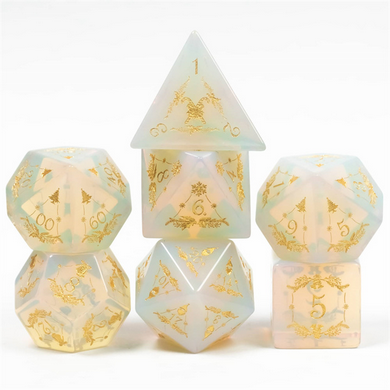 Stone Dice - Opalite with Embellishment - Engraved with Gold
