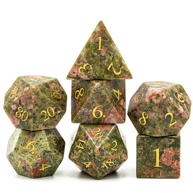 Stone Dice - Unakite Gemstone - Engraved with Gold
