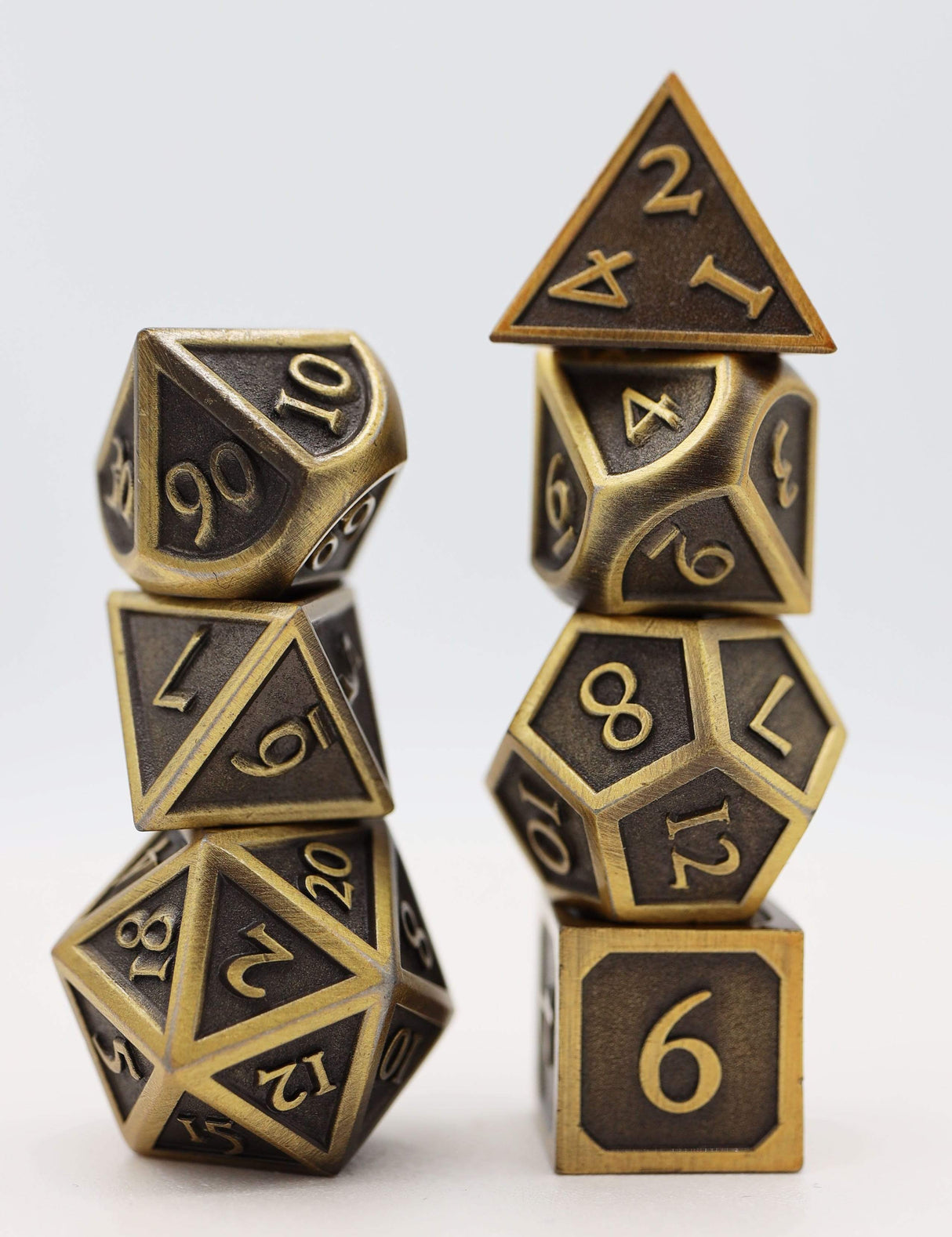 *discontinued* Embossed Antique Gold Metal RPG Dice Set