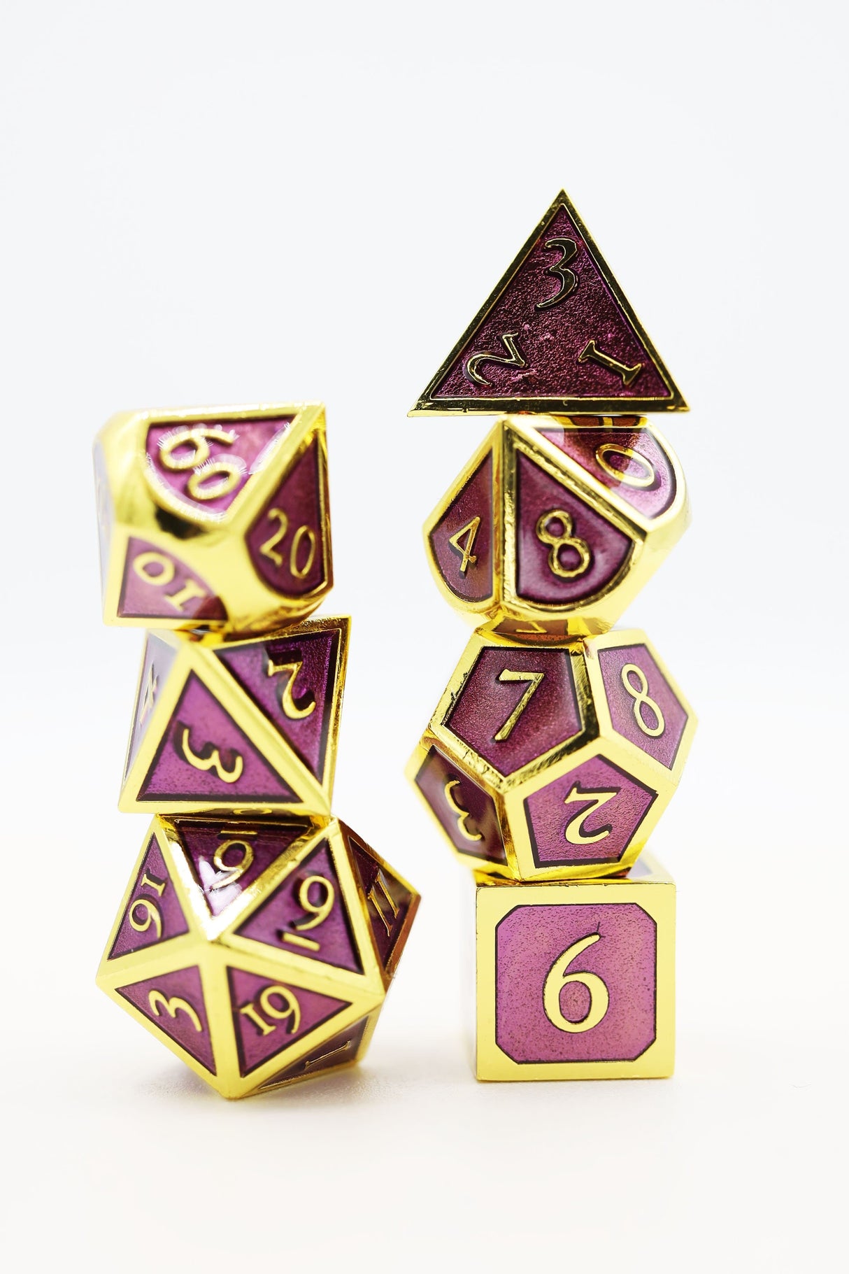 Gold with Amethyst RPG Dice Set