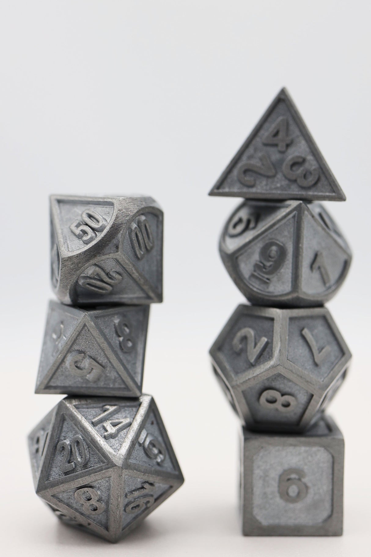 *discontinued* Embossed Quicksilver Metal RPG Dice Set