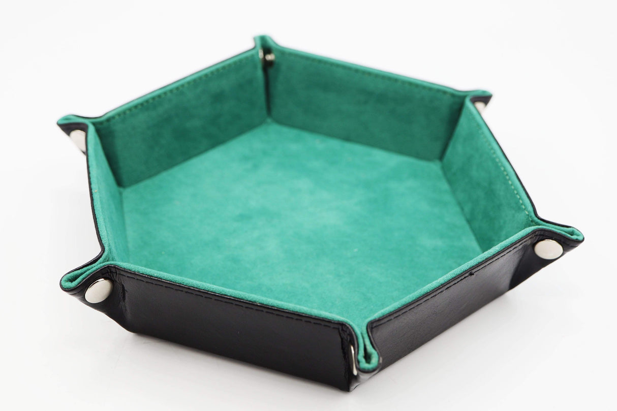 Leatherette & Velvet Hex Dice Tray (Seafoam Green)