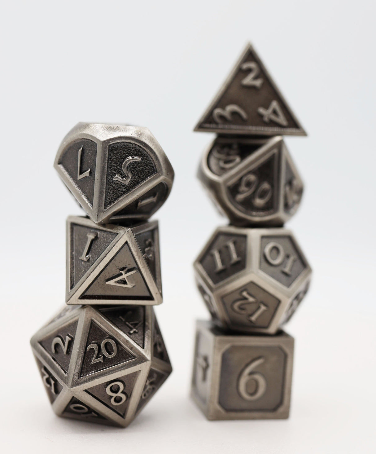 *discontinued* Embossed Antique Silver Metal RPG Dice Set