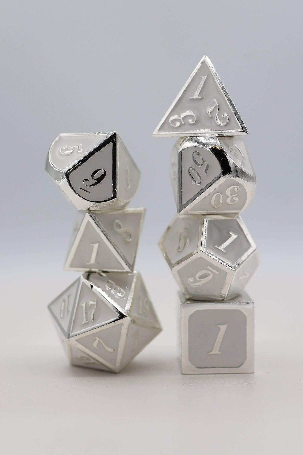 Silver Embossed White RPG Dice Set