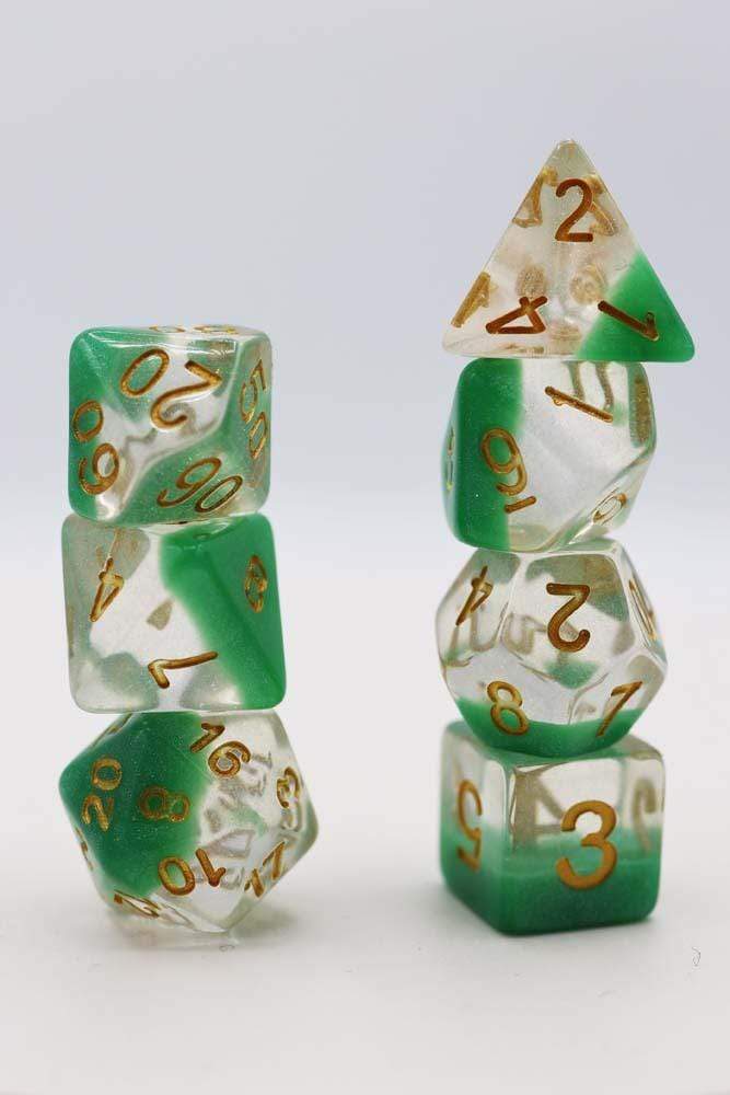 *discontinued* Snowglobe Green Glitter RPG Dice Set